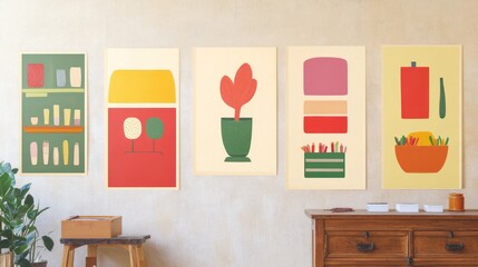 Mid Century Modern Abstract Art Prints Set Home Decor Wall Art Colorful Geometric Posters