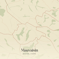 Fototapeta premium Vintage map of Mauvaisin, France.