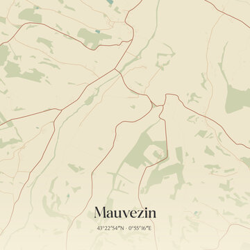 Vintage map of Mauvezin, France.
