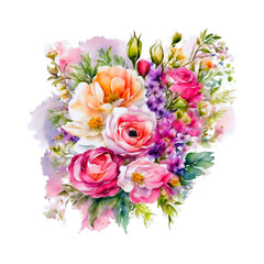 Colorful botanical blooming flower elegance watercolor bouquet. Watercolor Flower, Painting on canvas, Illustration