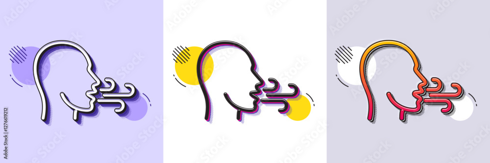 Poster breathing line icon. halftone dotted pattern. gradient icon with grain shadow. breath difficulties s