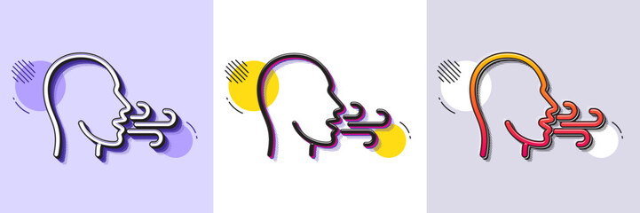 Breathing line icon. Halftone dotted pattern. Gradient icon with grain shadow. Breath difficulties sign. Respiration problems symbol. Line breathing exercise icon. Various designs. Vector