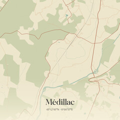 Obraz premium Vintage map of Médillac, France.