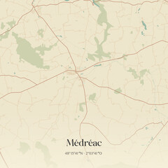 Obraz premium Vintage map of Médréac, France.