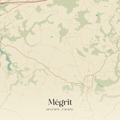 Fototapeta premium Vintage map of Mégrit, France.