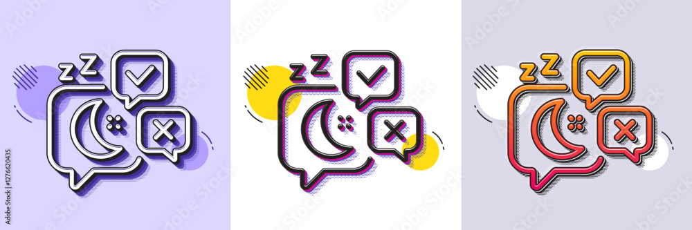 Poster sleep line icon. halftone dotted pattern. gradient icon with grain shadow. night rest sign. chat bub