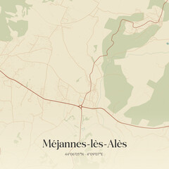 Vintage map of Méjannes-lès-Alès, France. © Rezona