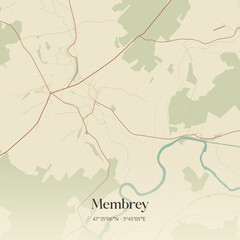 Fototapeta premium Vintage map of Membrey, France.