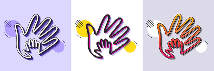 Obraz premium Hand line icon. Halftone dotted pattern. Gradient icon with grain shadow. Social responsibility sign. Honesty, collaboration symbol. Line social responsibility icon. Various designs. Vector