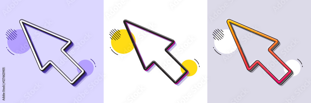 Poster mouse cursor line icon. halftone dotted pattern. gradient icon with grain shadow. pointer sign. clic