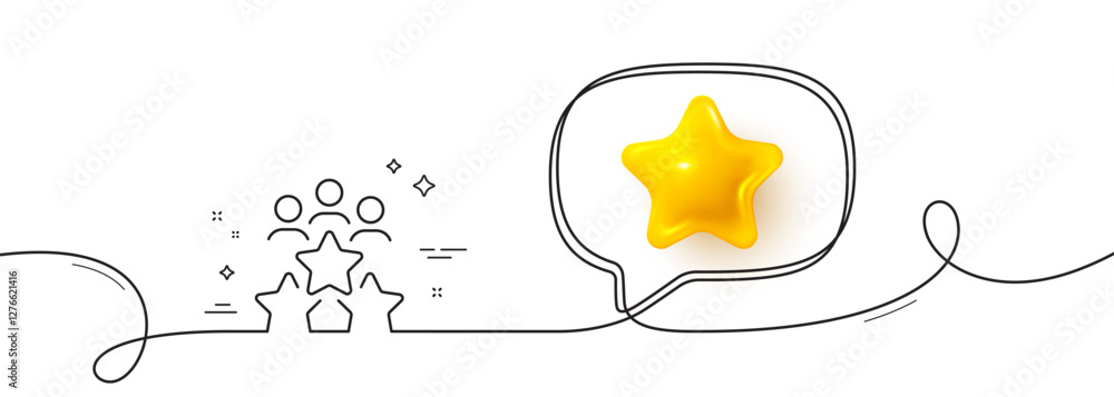 Poster business meeting line icon. continuous line with 3d star. employee nomination sign. teamwork rating 