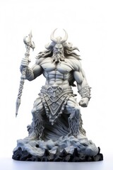 White poseidon statue figurine white background representation.