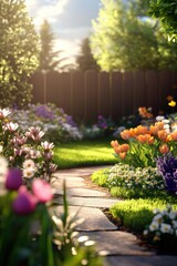 Obraz premium Beautiful garden with colorful flowers.
