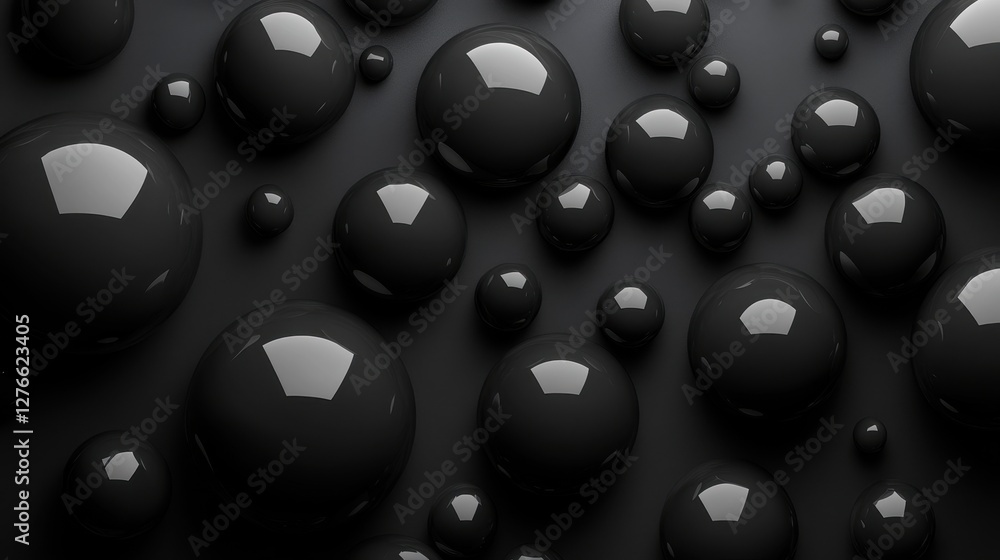 Poster glossy black spheres on dark surface creating a futuristic and modern abstract pattern