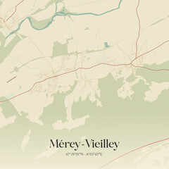 Fototapeta premium Vintage map of Mérey-Vieilley, France.