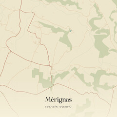 Obraz premium Vintage map of Mérignas, France.