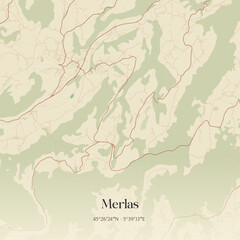 Obraz premium Vintage map of Merlas, France.
