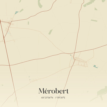 Vintage map of M&eacute;robert, France.