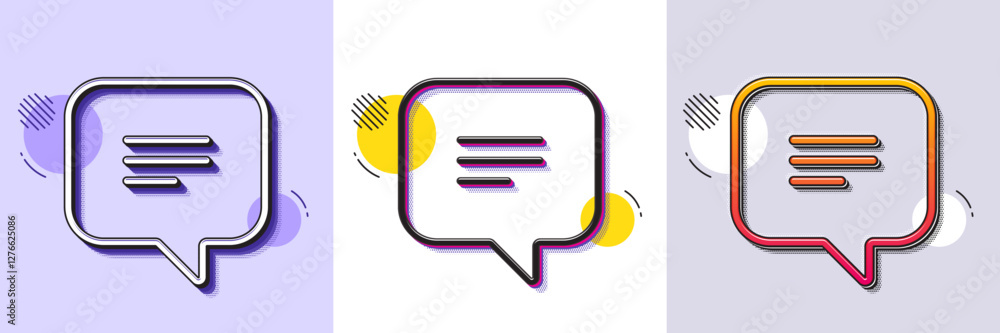 Poster text message line icon. halftone dotted pattern. gradient icon with grain shadow. chat comment sign.