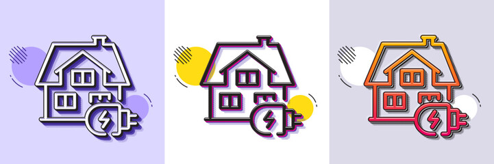 Home charging line icon. Halftone dotted pattern. Gradient icon with grain shadow. House car charger sign. Electric power symbol. Line home charging icon. Various designs. Vector