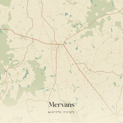 Fototapeta premium Vintage map of Mervans, France.