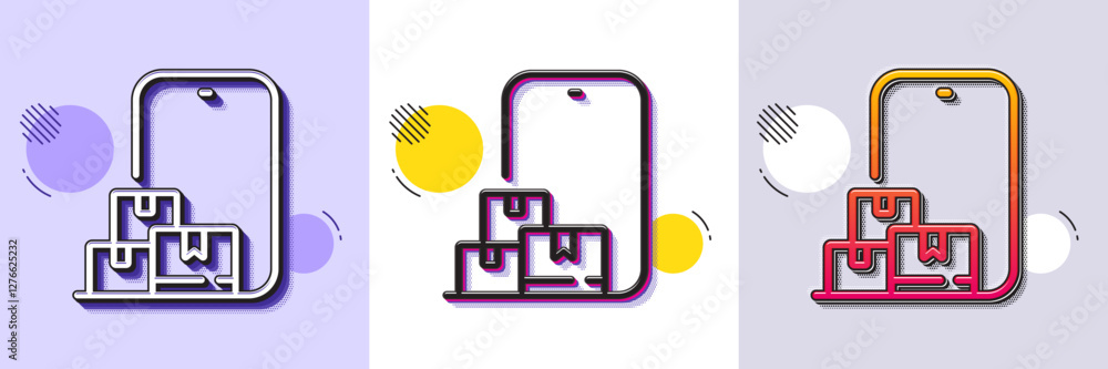 Poster online storage line icon. halftone dotted pattern. gradient icon with grain shadow. internet deliver