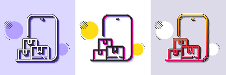 Online storage line icon. Halftone dotted pattern. Gradient icon with grain shadow. Internet delivery sign. Mobile device service symbol. Line online storage icon. Various designs. Vector