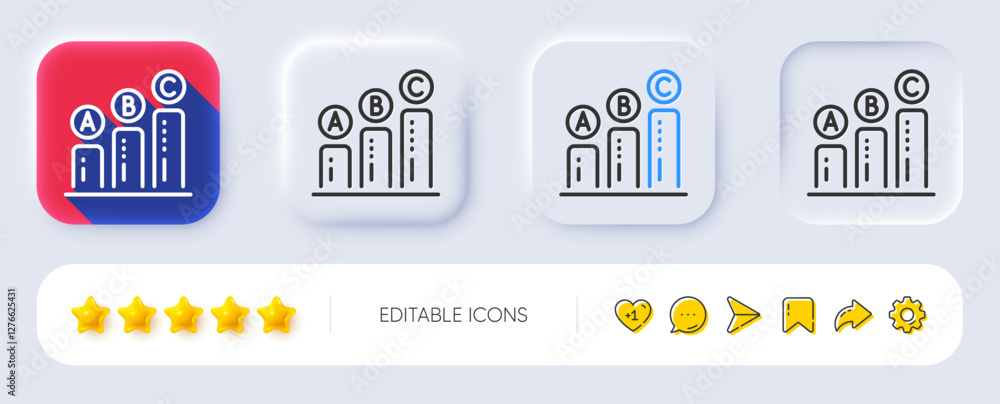 Poster graph line icon. neumorphic, flat shadow, 3d buttons. column chart sign. ab test diagram symbol. lin