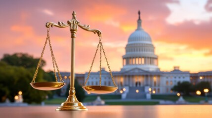 Scales of Justice at Sunset Us Capitol Building