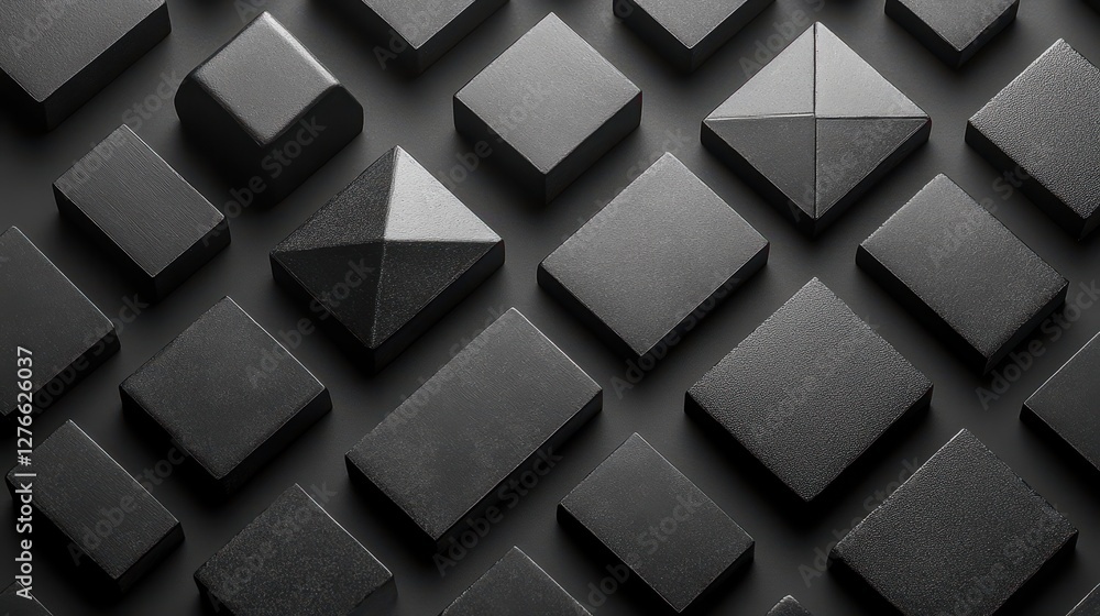 Aufkleber black geometric shapes pattern on dark surface with various textures and angles