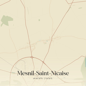 Vintage map of Mesnil-Saint-Nicaise, France.