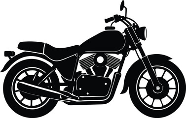 Fototapeta premium Motorcycle silhouette vector illustration, black bike design, sleek, dynamic, vehicle, transport, freedom, adventure, isolated on white background, vector art.