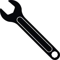 Wrench silhouette vector illustration, mechanical tool, repair, black wrench, construction, vector design, tool icon, industrial, isolated, vector art, hand tool.


