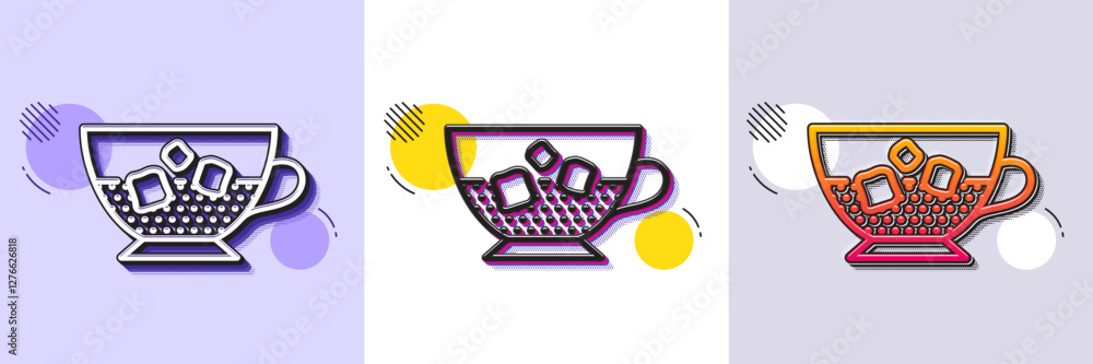 Poster coffee with ice icon. halftone dotted pattern. gradient icon with grain shadow. cold drink sign. bev