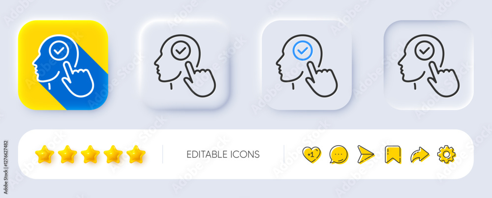 Poster head line icon. neumorphic, flat shadow, 3d buttons. select user sign. checkbox symbol. line select 