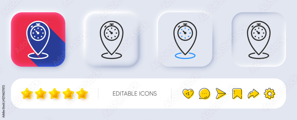 Poster timer line icon. neumorphic, flat shadow, 3d buttons. time sign. location pointer symbol. line timer