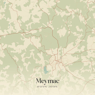 Vintage map of Meymac, France.