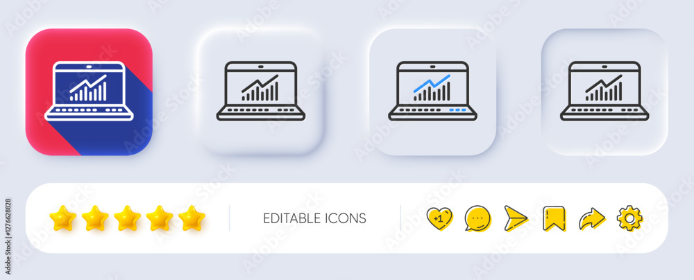 Poster data analysis and statistics line icon. neumorphic, flat shadow, 3d buttons. report graph or chart s