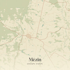 Obraz premium Vintage map of Mézin, France.