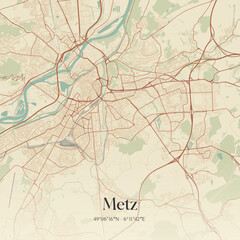 Fototapeta premium Vintage map of Metz, France.