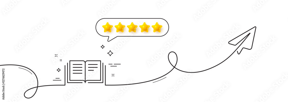 Poster book line icon. continuous line with share plane. education symbol. instruction or e-learning sign. 