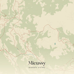 Fototapeta premium Vintage map of Mieussy, France.