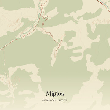 Vintage map of Miglos, France.