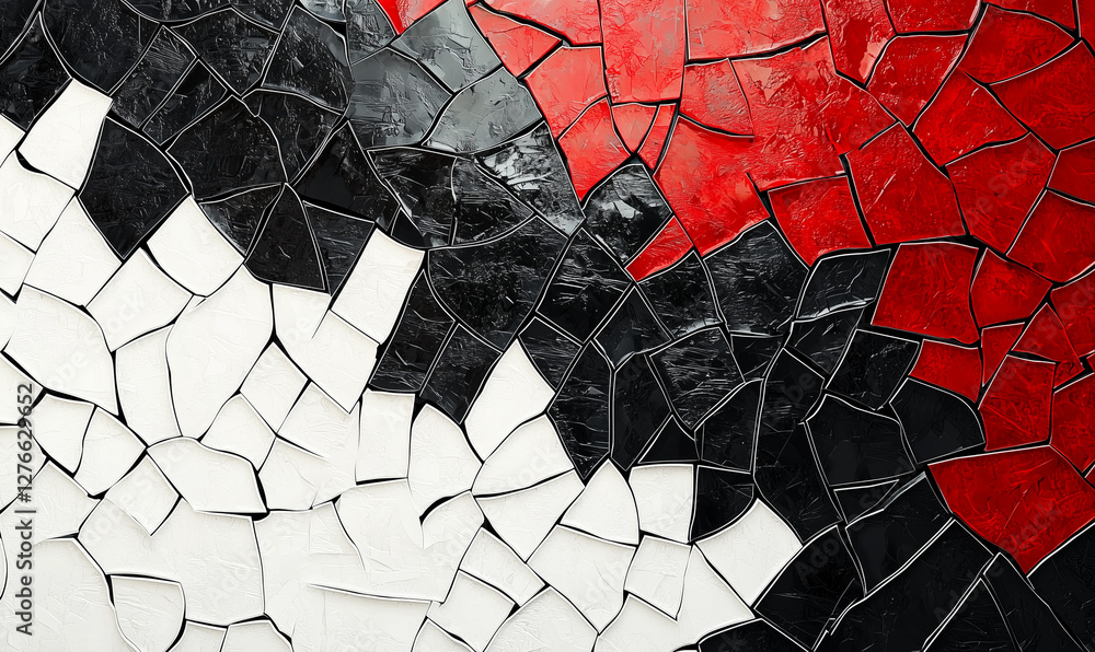 Aufkleber dynamic geometric polygonal shapes in red black and white mosaic background with copy space for crea