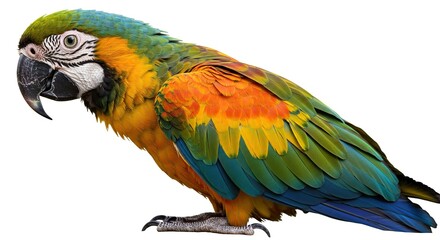 Striking Blue and Gold Macaw Parrot Isolated on White Background