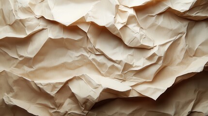 Obraz premium Crumpled beige paper texture with intricate folds and shadows creating depth