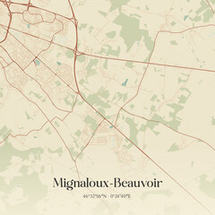 Fototapeta premium Vintage map of Mignaloux-Beauvoir, France.