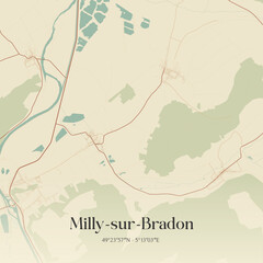 Obraz premium Vintage map of Milly-sur-Bradon, France.