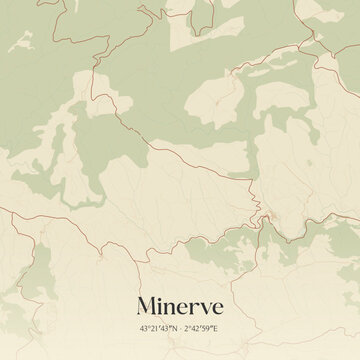 Vintage map of Minerve, France.
