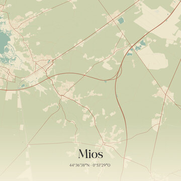 Vintage map of Mios, France.